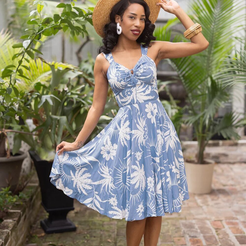 Trashy Diva Bon Voyage Floral Print Vintage 1950s L'Amour Dress GUC Sz 22